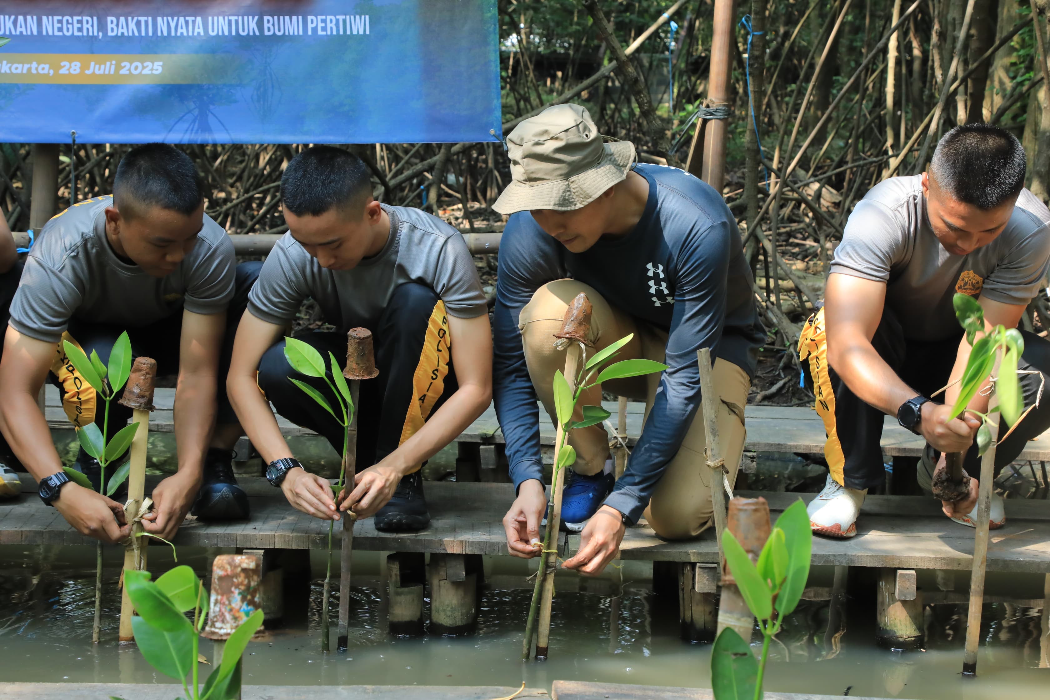 Taruna Bhayangkara Hijaukan Negeri Lewat Aksi Penanaman 100 Pohon Bakau di Jakarta Utara